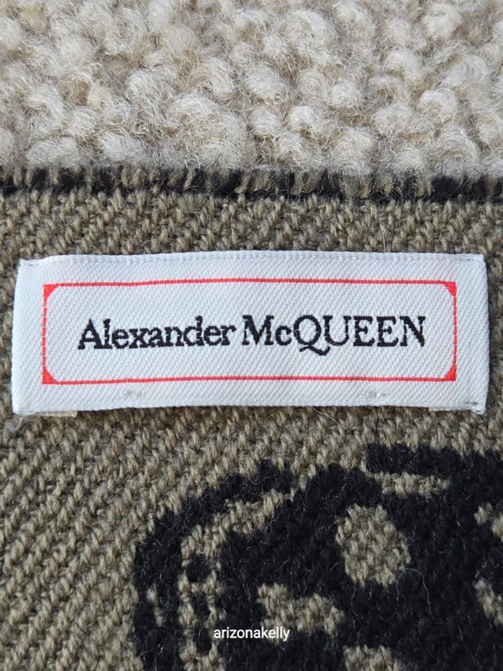 McQueen Wool Skull Scarf Jacquard Black & Tan - Picture 3 of 15